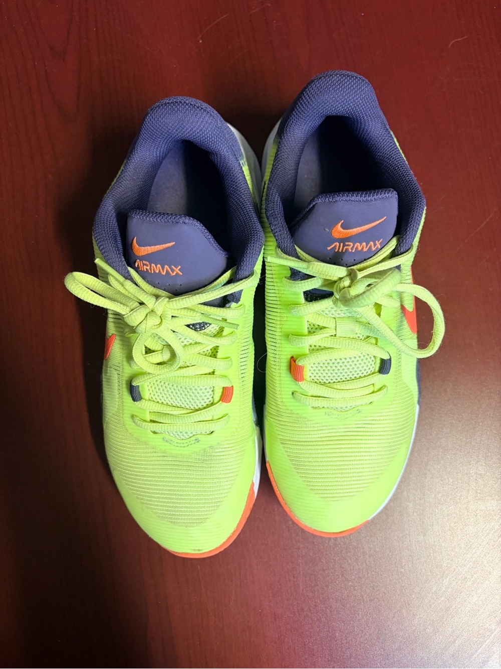 Nike men’s air max Lime Green Athletic Sneakers with Orange Accents